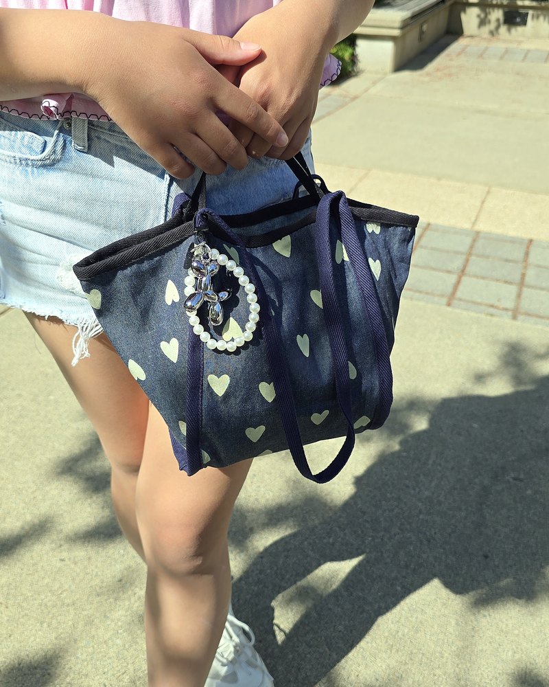 Heart denim tote